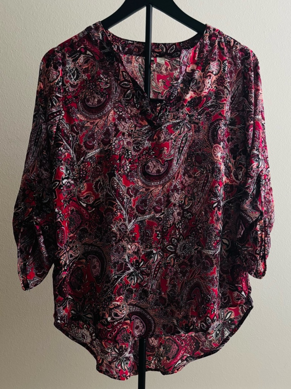C Est 1946 Red Maroon Magenta Pink Paisley Boho Tunic Blouse Sz XS